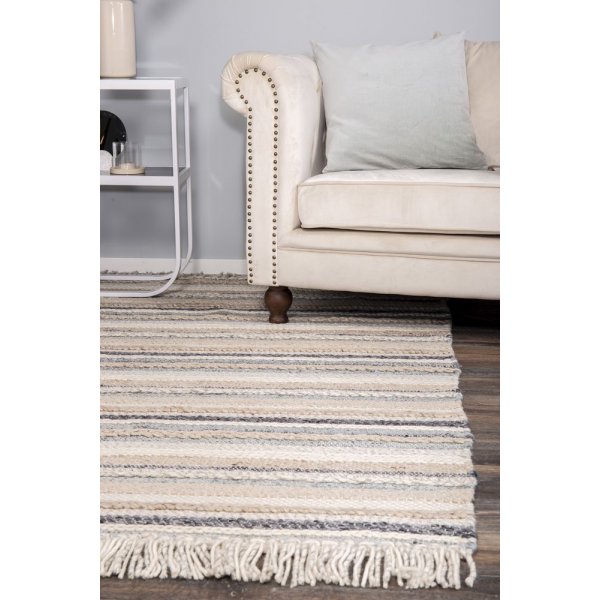 Wollteppich Anna - Beige / Blaue Wolle