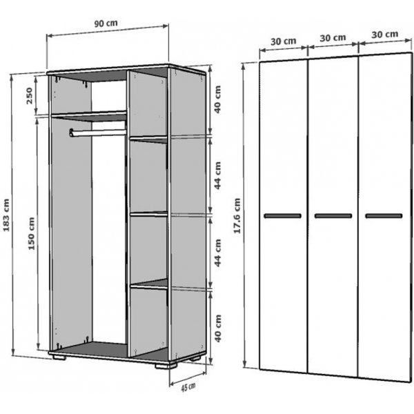 Asimo Kleiderschrank 90 x 45 x 183 cm - Anthrazit/Weiß Asimo Kleiderschrank 90 x 45 x 183 cm - Anthrazit/Weiß