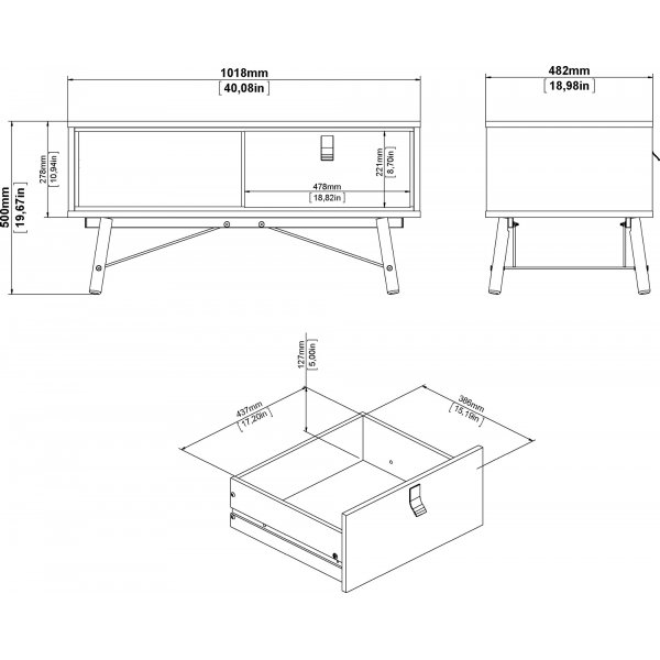 Ry Couchtisch 101,8 x 48,2 cm - Schwarz/Walnuss