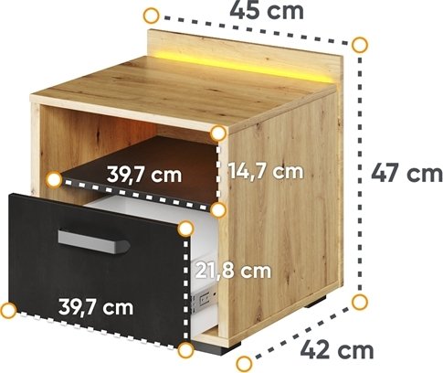 Qubic Nachttisch - Artisan Eiche/Grau/Schwarz