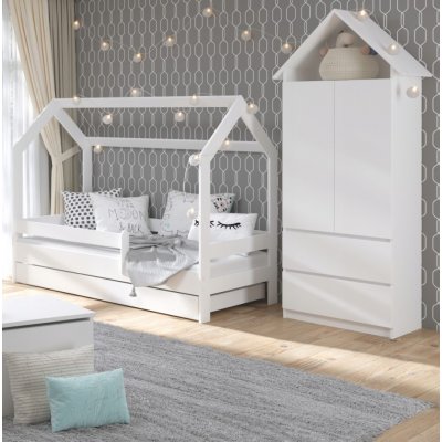 Casa weies Kinderbett mit ausziehbarem Zusatzbett 80x180 cm inklusive Matratzen