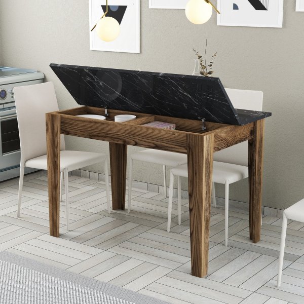 Kyiv Esstisch 110 x 72 cm - Schwarzer Marmor/Walnuss Kyiv Esstisch 110 x 72 cm - Schwarzer Marmor/Walnuss