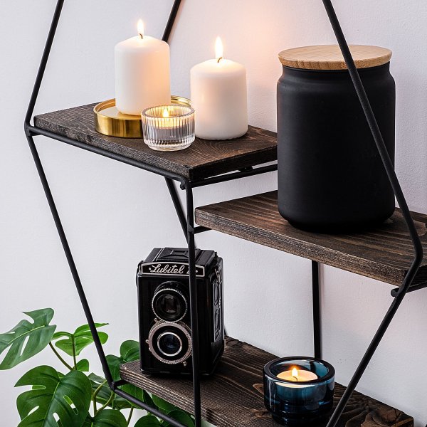 Narcissus Wandregal - Schwarz/Walnuss