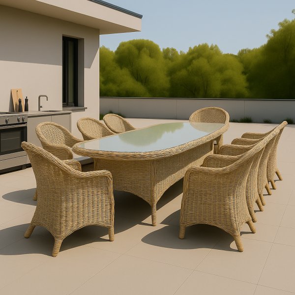Gartengruppe: 8 Sthle und Esstisch 230 x 100 cm Rattan - Menton/Mercury