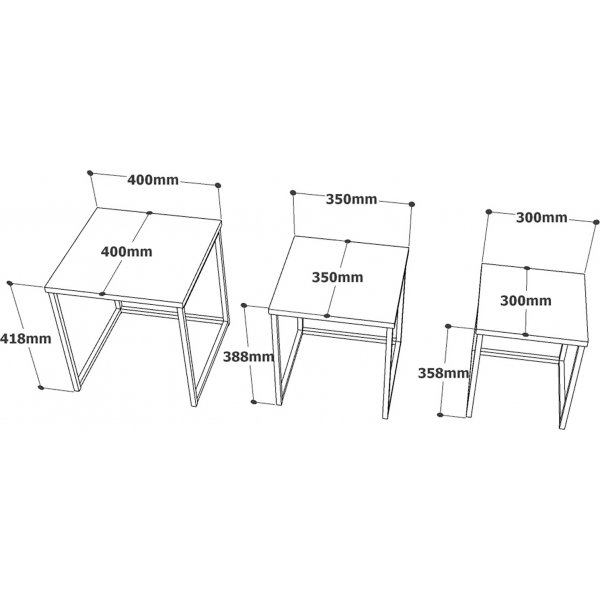 Voyage Tisch 7, 30/35/40x30/35/40 cm - Wei/Gold