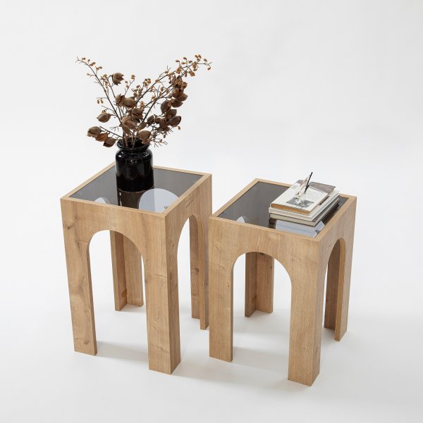 Seine Beistelltisch-Set 35/35 x 35/35 cm - Dunkelgrau/Eiche