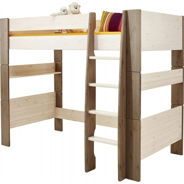 Hochbett fr Kinder 90 x 200 cm - Wei/Grau/Braun