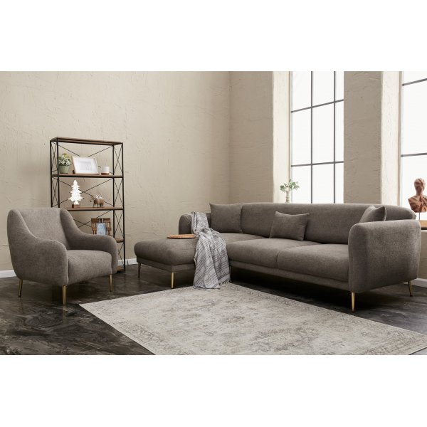 Simena Diwansofa links - Grau/Gold