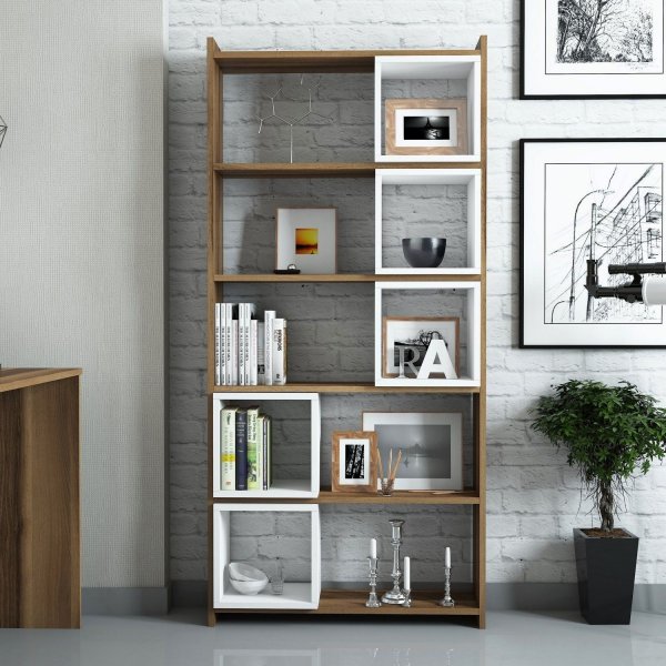 Box-Bücherregal - Nussbaum/weiß Box-Bücherregal - Nussbaum/weiß