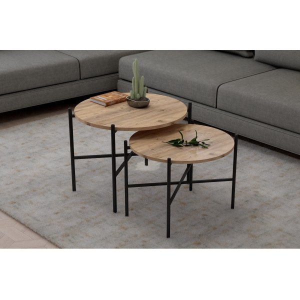 Thermo-Couchtisch-Set 60/50 cm - Kiefer/Schwarz