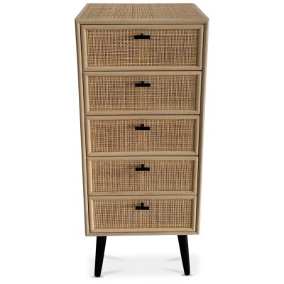 Mericonia Rattan Kommode 4 Schubladen - Weiß 65x34x85cm Für Schlafzimmer & Wohnzimmer