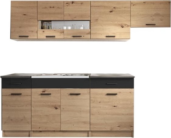 Komplette Kche Alina 240 cm - Artisan-Eiche/Mattschwarz/Dunkelgrau