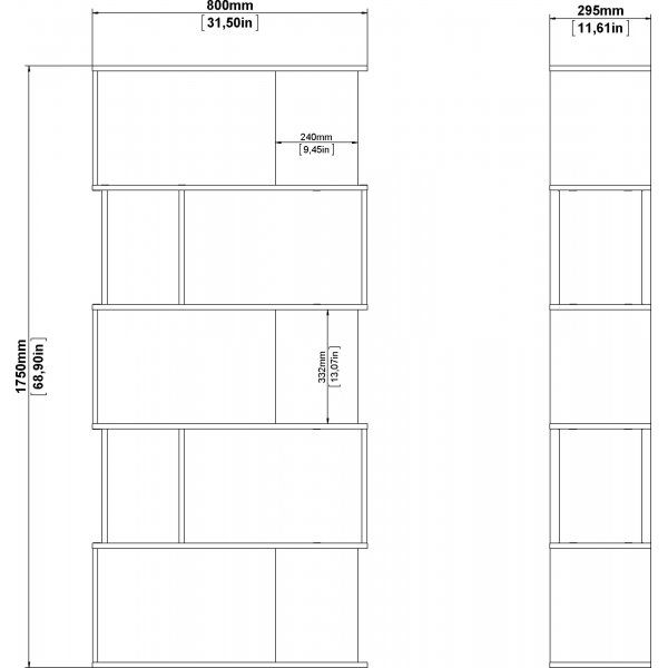 Maze Bcherregal - Eiche/schwarz