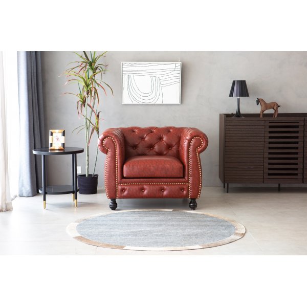 Chesterfield-Sessel aus braunem PU - Charles