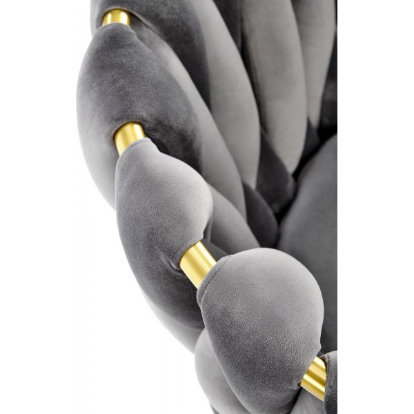 Esszimmerstuhl, grauer Samt, mit goldenen Beinen