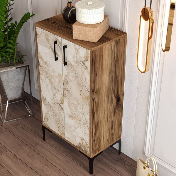 Prager Schuhschrank - Nussbaum/weißer Marmor Prager Schuhschrank - Nussbaum/weißer Marmor
