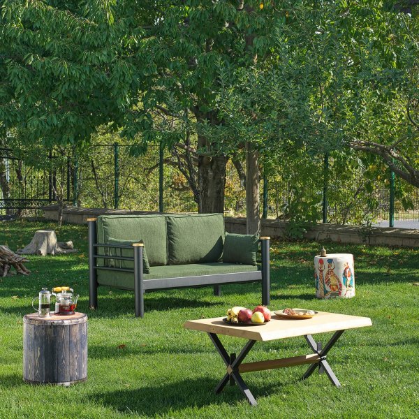 Kappis 2-Sitzer Outdoor-Sofa - Schwarz/Grn + Fleckentferner fr Mbel