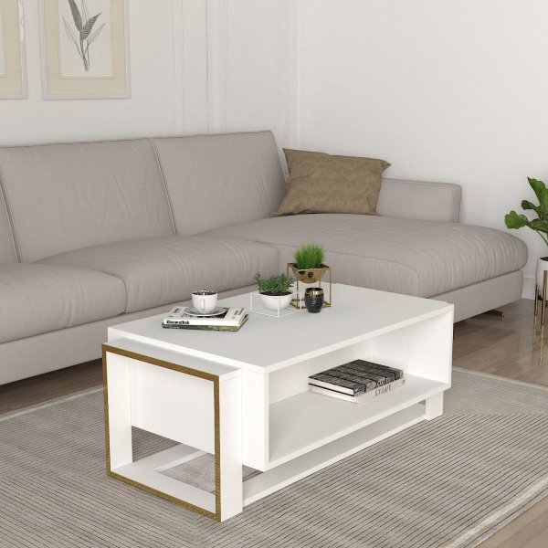 Bianco Couchtisch 106,4 x 60 cm - Wei/Gold