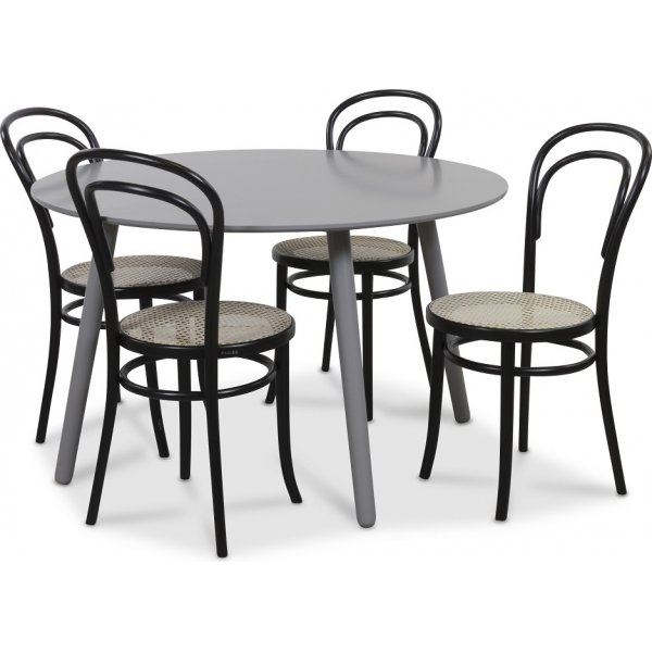 Rosvik Essgruppe grau runder Tisch mit 4 Thonet Sthlen - Grau / Schwarz + 4.00 x Serviettenringe