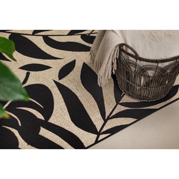 Domani Monstera flach gewebter Teppich Schwarz Domani Monstera flach gewebter Teppich Schwarz