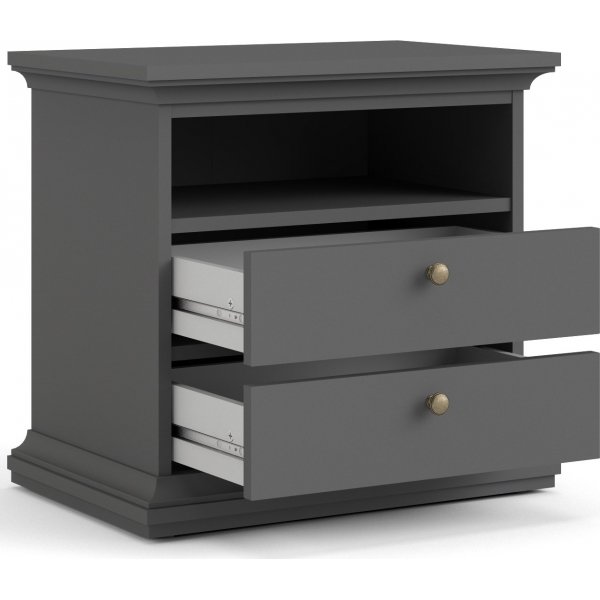 Pariser Nachttisch mit 2 Schubladen und 1 offenem Fach - Grau