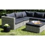 Dallas Outdoor-Gruppen-Ecksofa mit Sessel und Tisch/Fuhocker - Hellgraues Kunststoff-Rattan