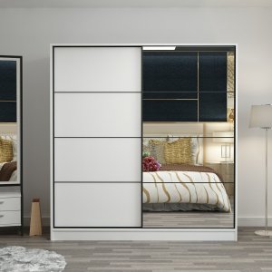 Kapusta Kleiderschrank mit Spiegeltr, 220x52x210 cm - Wei