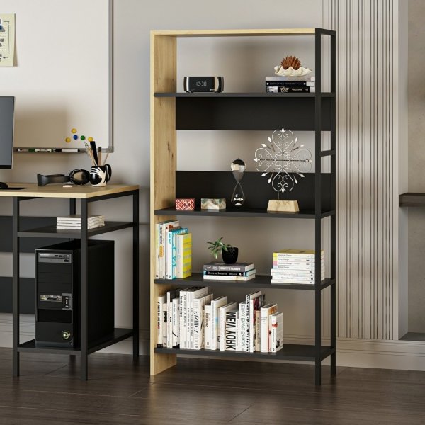 Bcherregal Tiran - Anthrazit/Eiche/Schwarz