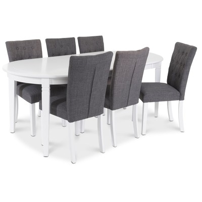 Sandhamn Food Group; Ovaler Tisch mit 6 Crocket-Sthlen aus grauem Stoff