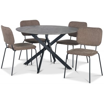 Hogrän Essgruppe Ø120 cm Tisch in Betonimitation + 4 Lokrume braune Stühle