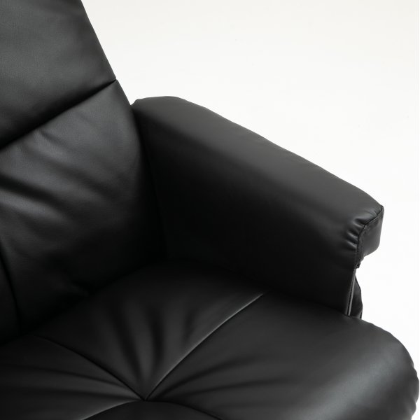 Duva Liegesessel mit Fuhocker aus schwarzem PU mit braunen Beinen