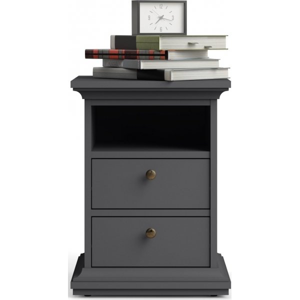 Paris schmaler Nachttisch mit 2 Schubladen und 1 offenem Fach - Grau