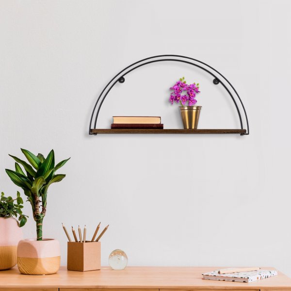 Indicum Wandregal - Schwarz/Walnuss