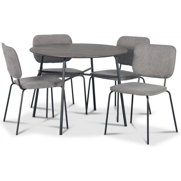 Tufta Essgruppe 100 cm Tisch aus dunklem Holz + 4 Lokrume graue Sthle