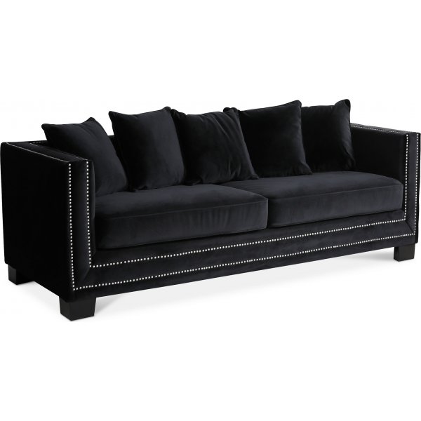 Cloude 3-Sitzer Sofa mit Nieten - schwarz (Samt)