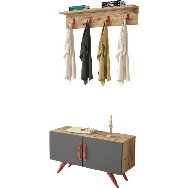 Eclair Flurmöbel - Pinie/Anthrazit/Rot Eclair Flurmöbel - Pinie/Anthrazit/Rot