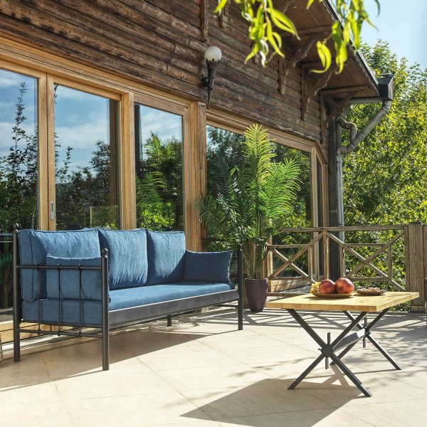 Lalas 3-Sitzer Outdoor-Sofa - Schwarz/Blau + Fleckentferner fr Mbel