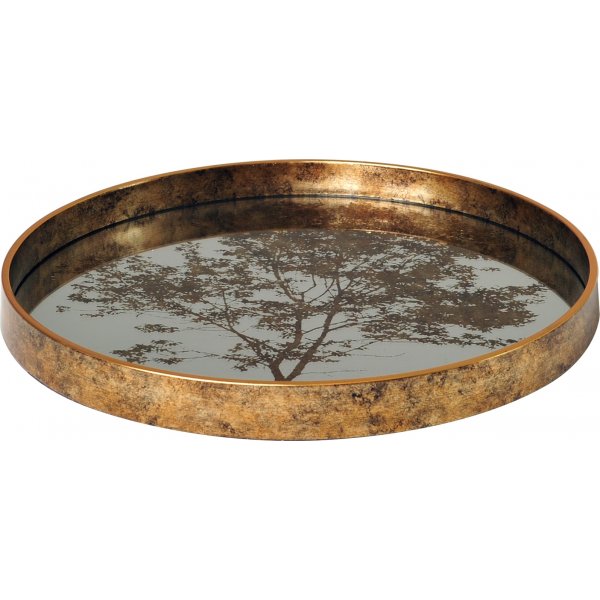 Goldenes Serviertablett mit Spiegelglas - Baum