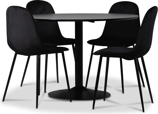 Seat Essgruppe, Esstisch mit 4 Carisma Samtsthlen - schwarz/schwarz