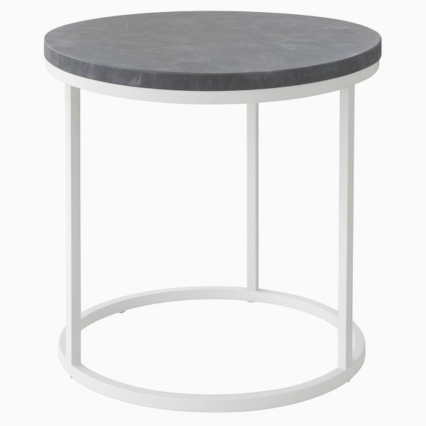 Accent runder Beistelltisch D50 cm - weier Marmor / weies Untergestell