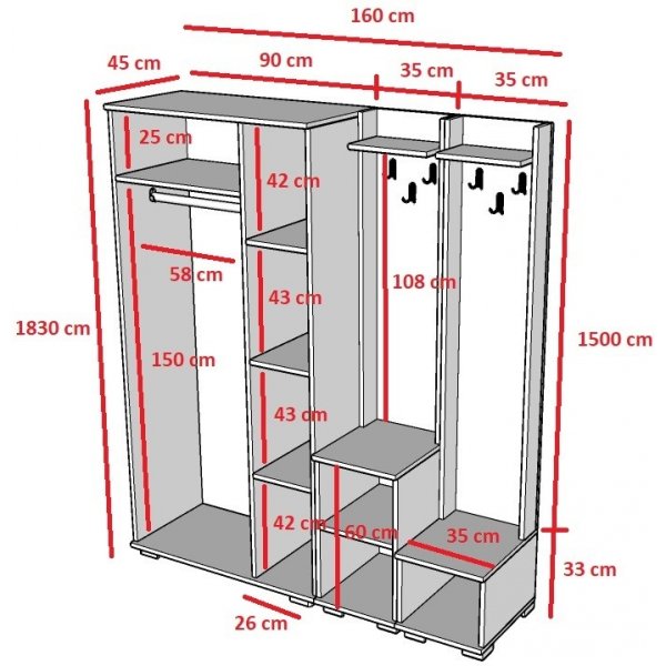 Asimo Kleiderbgel 160 x 45 x 183 cm - Anthrazit/Wei