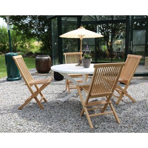 Scottsdale Essgruppe fr drauen, runder Tisch mit 4 Salt Teaksthlen - Teak/Wei + Holzl fr Mbel