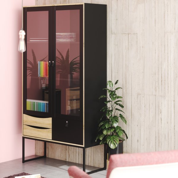 Stoppelvitrine - Schwarz/Eiche