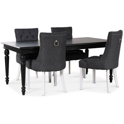 Pariser Essgruppe schwarzer Tisch mit 4 Tuva-Sthlen in grauem Stoff mit Rckengriffen