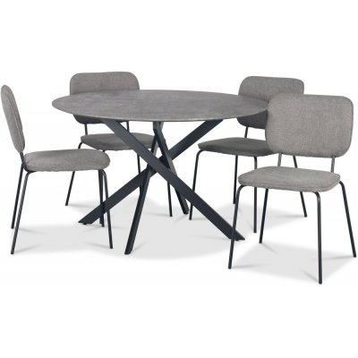 Hogrän Essgruppe Ø120 cm Tisch in Betonimitation + 4 Lokrume graue Stühle