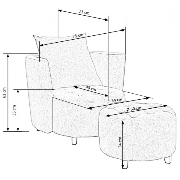Virginia Sessel mit Fuschemel - Grau