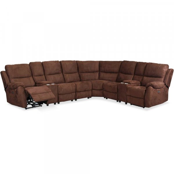 Deluxe-Relaxsofa - 6-Sitzer, elektrische Steuerung - Brauner Mikrofaserstoff