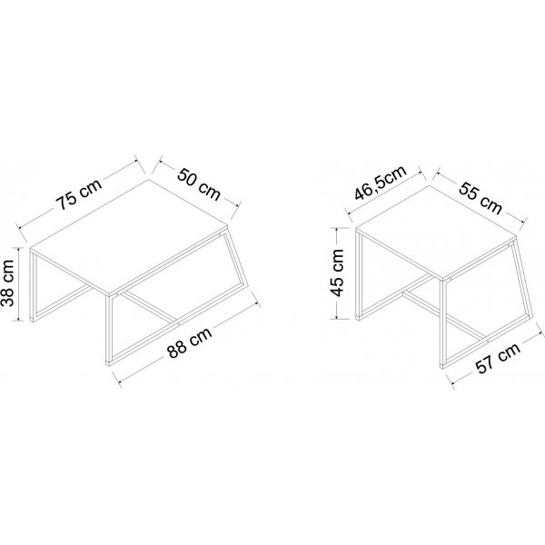 Couchtisch Pat 75/55 x 50/57 cm - Wei