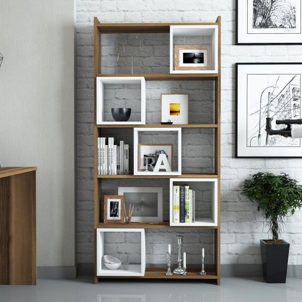 Box-Bücherregal - Nussbaum/weiß Box-Bücherregal - Nussbaum/weiß