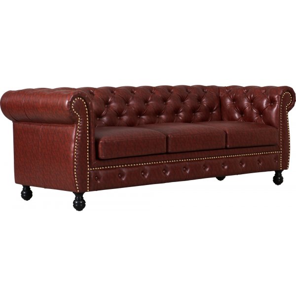 Chesterfield-Sofa, 3-Sitzer, braunes PU - Charles